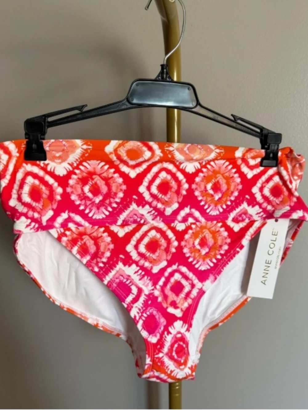 Anne Cole Girls Pink & Orange Patterned Fold-Over Swim Bottoms